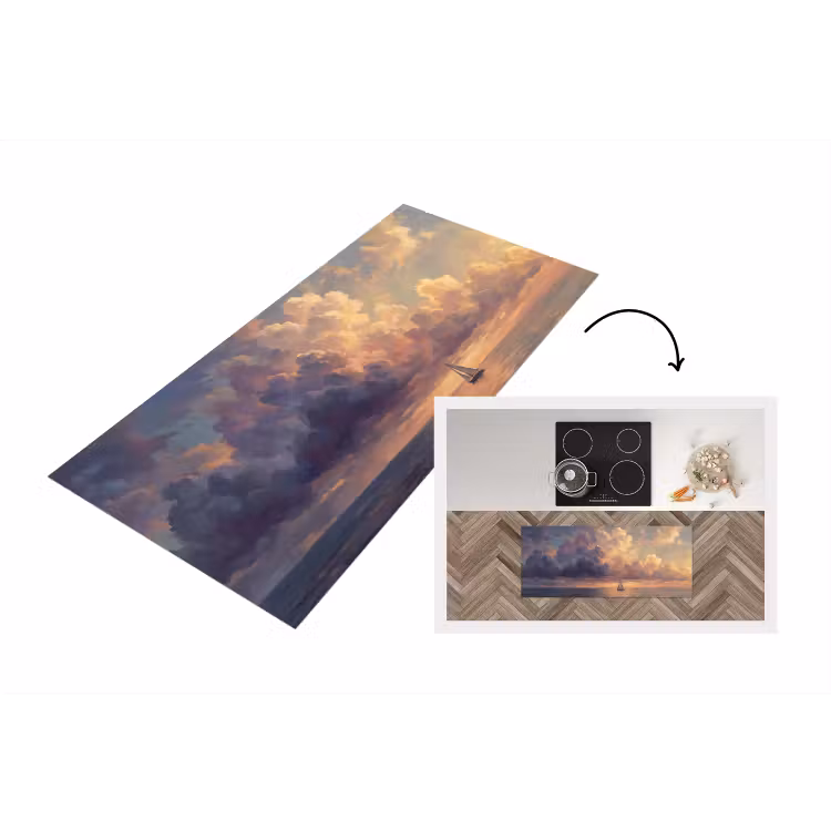 Boot - Zonsondergang - Zee - Natuur - Goud Keukenloper - keukenmat middel -3d