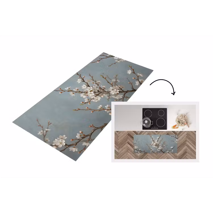 Botanisch - Stilleven - Blauw Keukenloper - keukenmat middel -3d