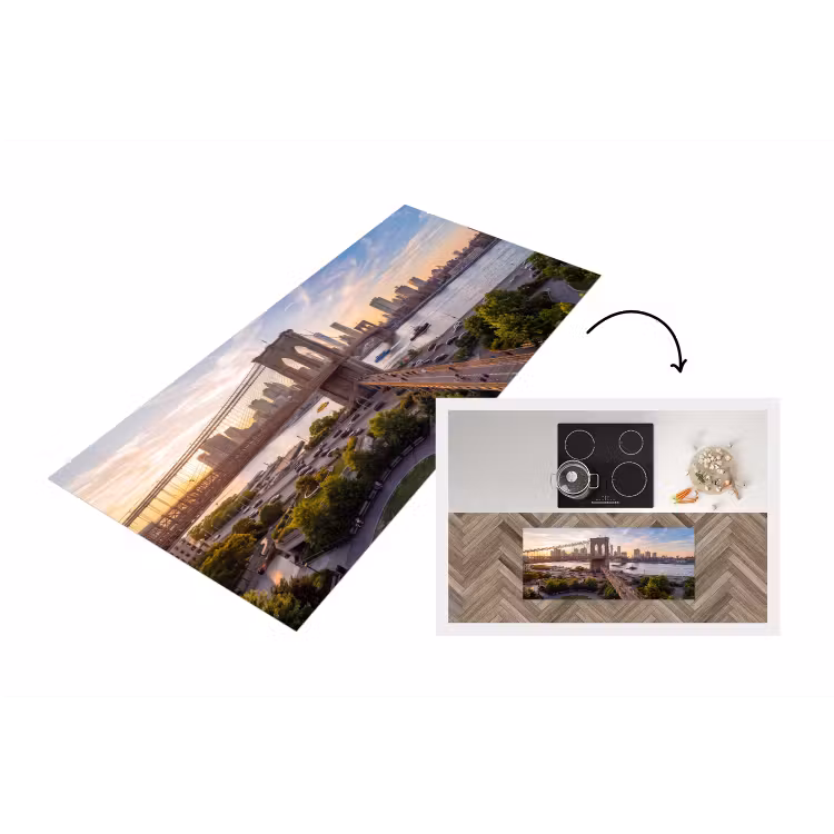 Brug - Rivier - Stad - Zonsondergang - Architectuur Keukenloper - keukenmat middel -3d