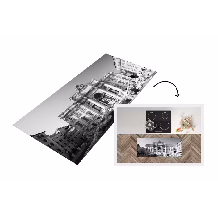 Fontein - Beelden - Architectuur - Zwart-wit Keukenloper - keukenmat middel -3d