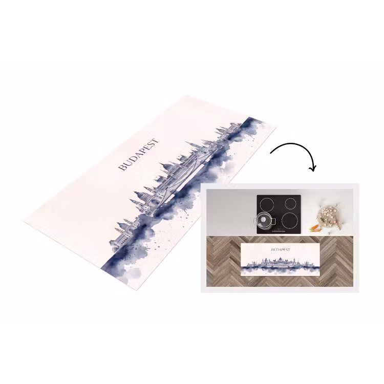 Boedapest - Skyline - Architectuur - Aquarel - Blauw Keukenloper - keukenmat middel -3d