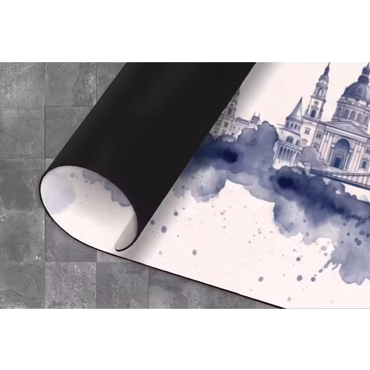 Boedapest - Skyline - Architectuur - Aquarel - Blauw Keukenloper - keukenmat middel -closeup