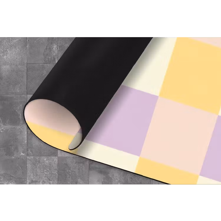Cheers Chica - Ruitjes - Lila - Geel Keukenloper - keukenmat middel -closeup