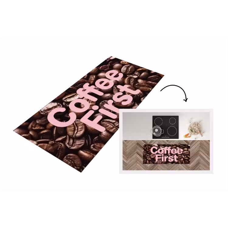 Coffee First - Koffiebonen - Roze Keukenloper - keukenmat middel -3d
