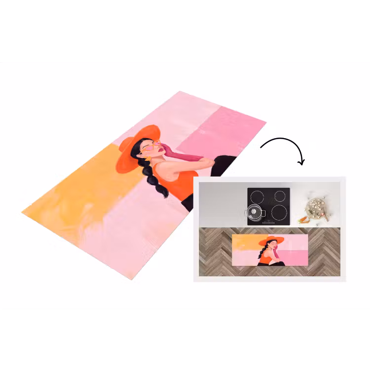 Vrouw - Hoed - Mode - Modern - Oranje Keukenloper - keukenmat middel -3d