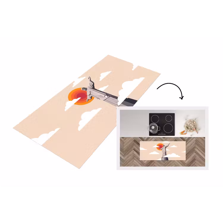 Monument - Stad - Zonsondergang - Minimalistisch - Oranje Keukenloper - keukenmat middel -3d
