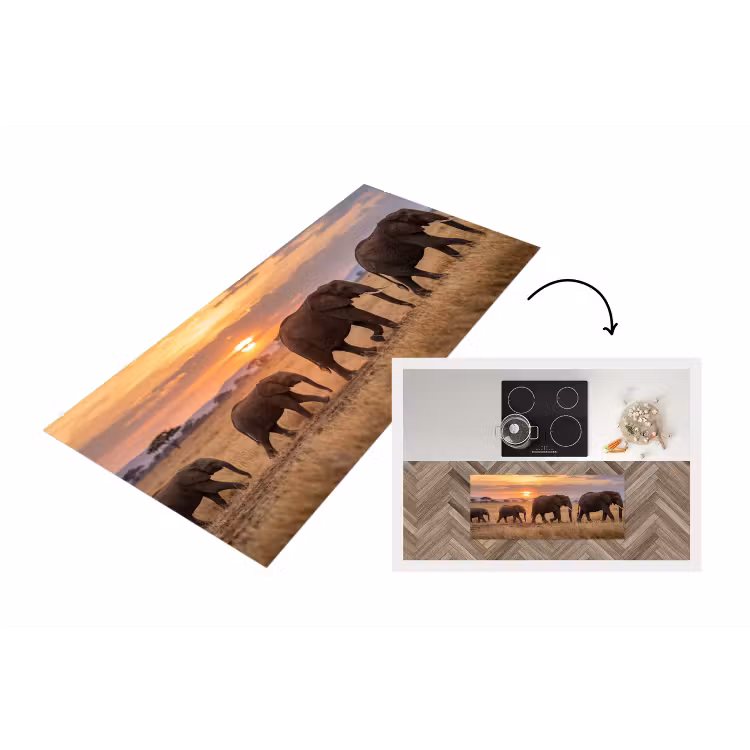 Olifanten - Savanne - Zonsondergang - Afrika - Warm Keukenloper - keukenmat middel -3d