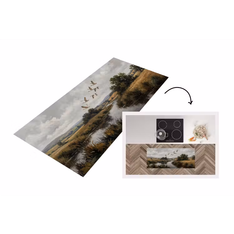 Eenden - Rivier - Landschap - Vlucht - Nostalgisch Keukenloper - keukenmat middel -3d