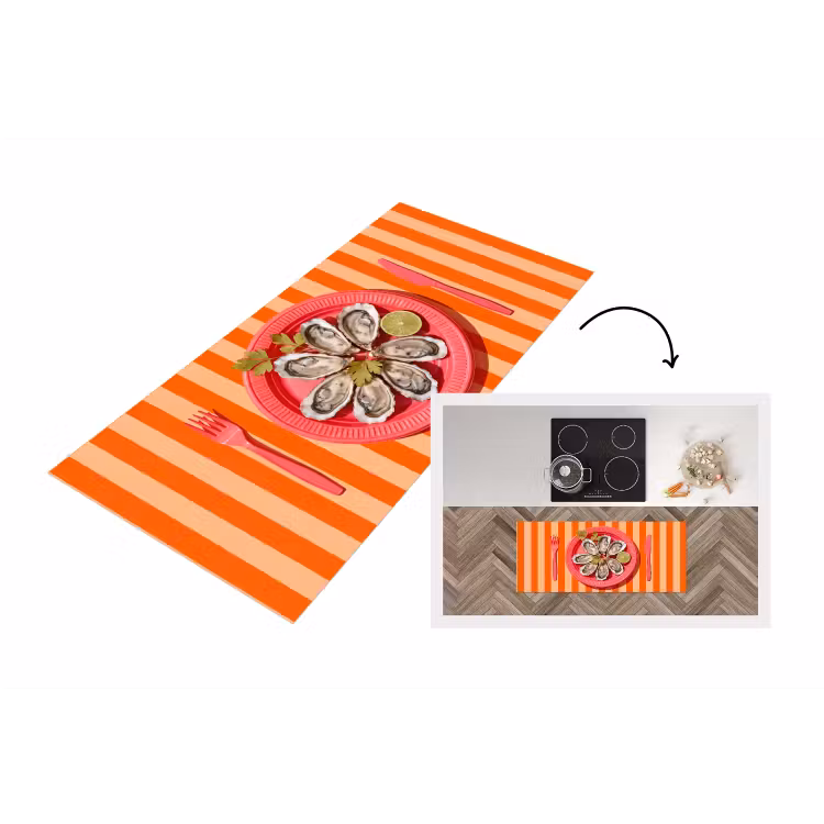 Eten - Oester - Zeevruchten - Oranje - Modern Keukenloper - keukenmat middel -3d