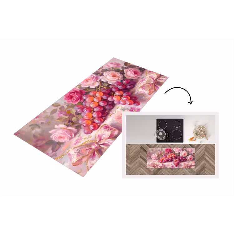 Eten - Bloemen - Stilleven - Roze - Goud Keukenloper - keukenmat middel -3d
