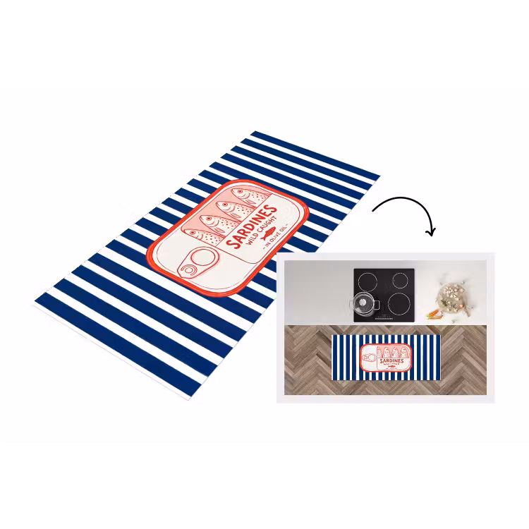 Eten - Vis - Blik - Illustratie - Rood Keukenloper - keukenmat middel -3d