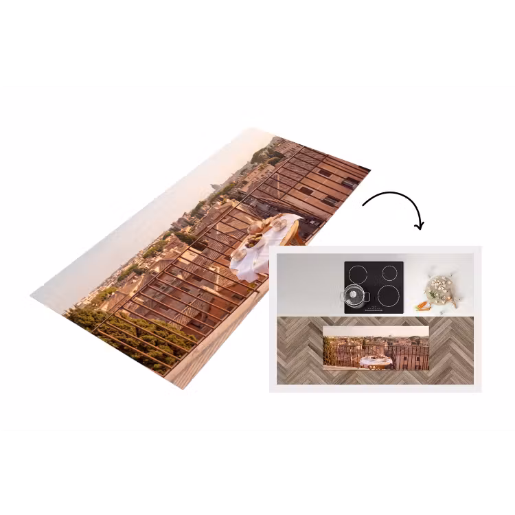 Eten - Ontbijt - Balkon - Stad - Zonsopgang Keukenloper - keukenmat middel -3d