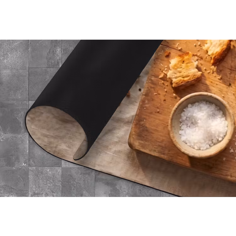 Eten - Ontbijt - Hout - Rustiek - Geel Keukenloper - keukenmat middel -closeup