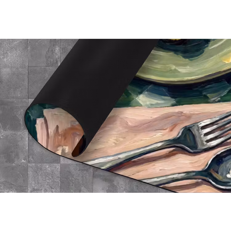 Eten - Ontbijt - Tafel - Modern - Groen Keukenloper - keukenmat middel -closeup