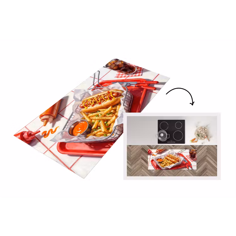 Eten - Hotdog - Fastfood - Modern - Rood Keukenloper - keukenmat middel -3d