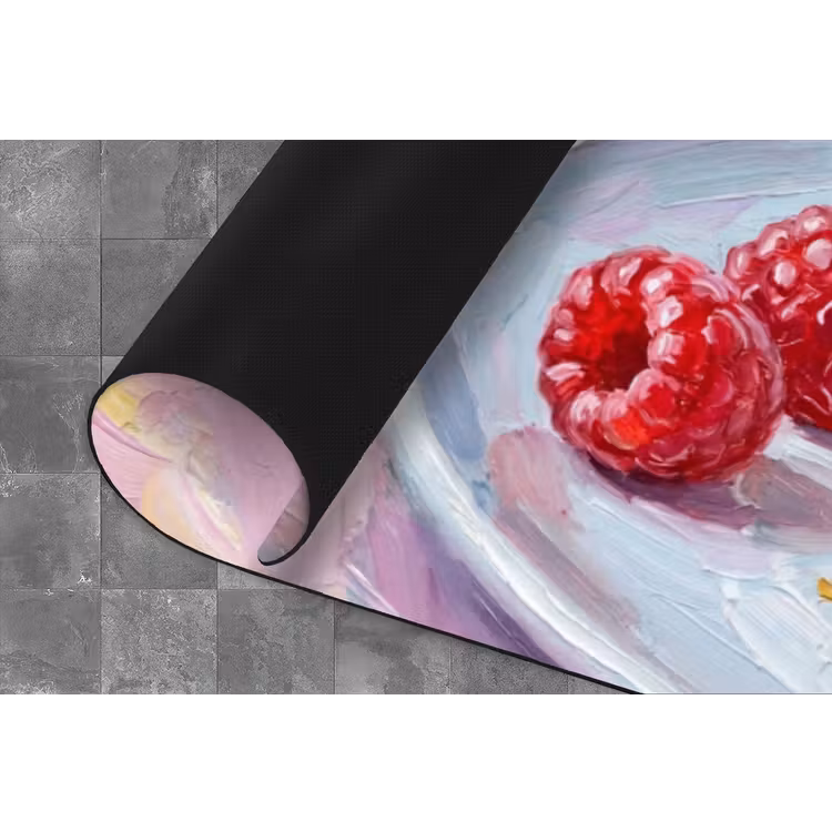Eten - Cheesecake - Bessen - Abstract - Roze Keukenloper - keukenmat middel -closeup