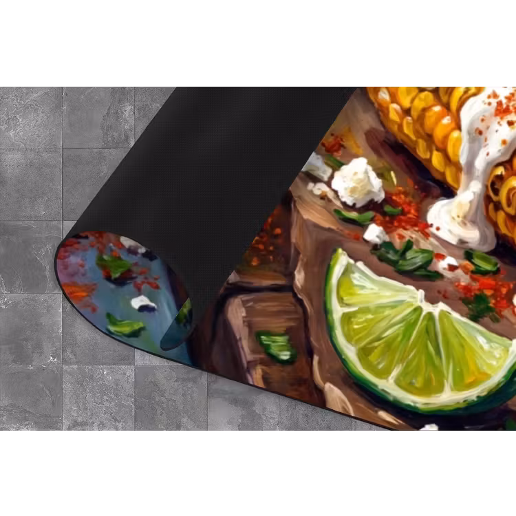 Eten - Maïs - Saus - Geschilderd - Geel Keukenloper - keukenmat middel -closeup