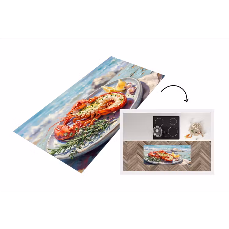 Eten - Zee - Kust - Modern - Blauw Keukenloper - keukenmat middel -3d