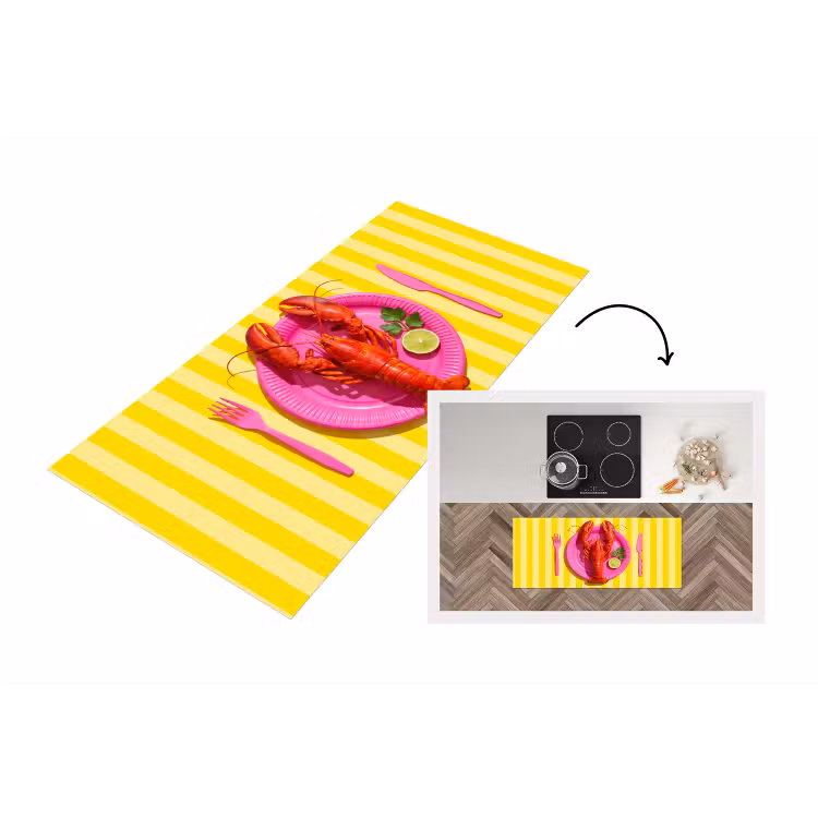 Eten - Roze - Geel - Modern - Culinaire Keukenloper - keukenmat middel -3d