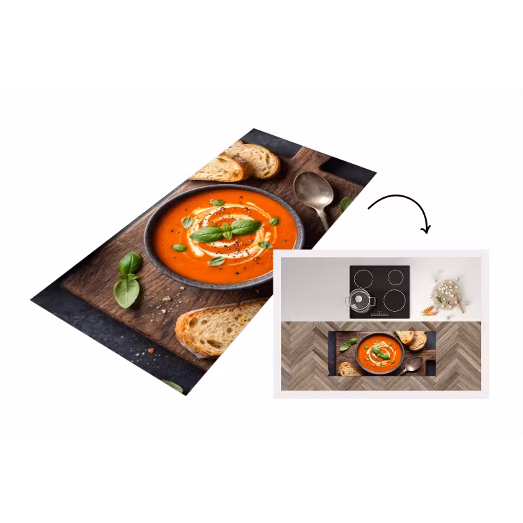 Eten - Soep - Basilicum - Rustiek - Rood Keukenloper - keukenmat middel -3d