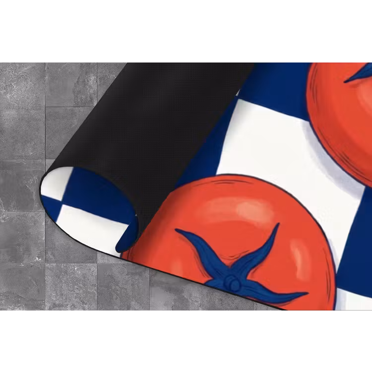 Eten - Tomaten - Keuken - Illustratie - Rood-Blauw Keukenloper - keukenmat middel -closeup