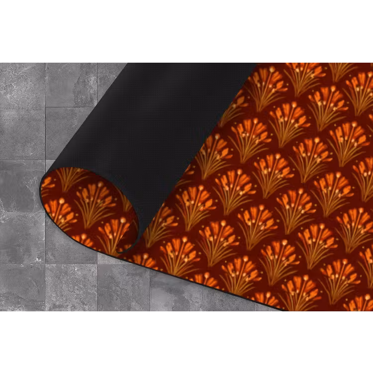 Waaiers - Art Deco - Botanisch - Roestbruin - Oranje Keukenloper - keukenmat middel 536 -closeup