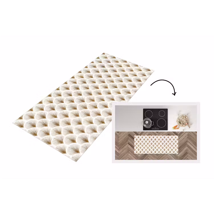 Waaiers - Art Deco - Elegant - Goud - Wit Keukenloper - keukenmat middel 536 -3d