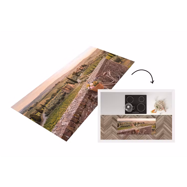 Fiets - Bloemen - Toscane - Landschap - Roze Keukenloper - keukenmat middel -3d