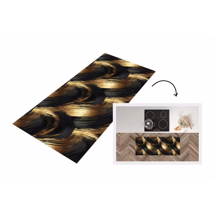 Verfstreken - Abstract - Goud - Zwart Keukenloper - keukenmat middel 536 -3d