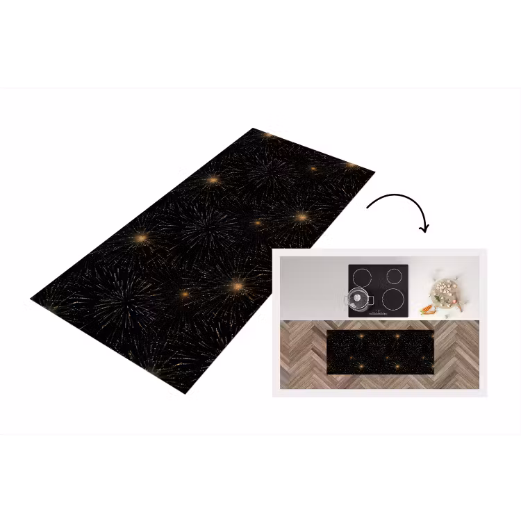 Vuurwerk - Patroon - Feestelijk - Goud - Zwart Keukenloper - keukenmat middel 536 -3d