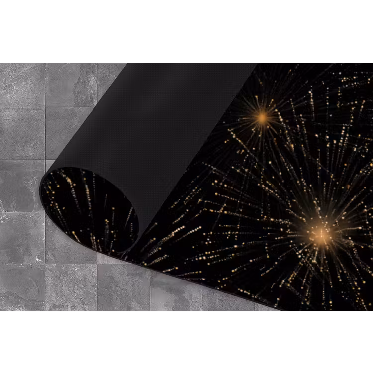 Vuurwerk - Patroon - Feestelijk - Goud - Zwart Keukenloper - keukenmat middel 536 -closeup