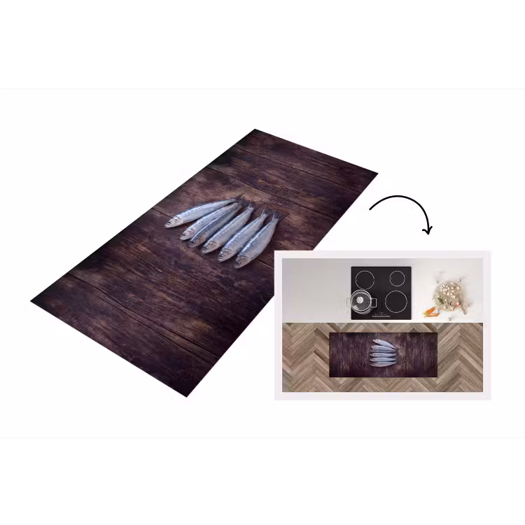Küchenläufer - Fisch – Holz – Essen - Vis - Hout - Eten Keukenloper - keukenmat middel