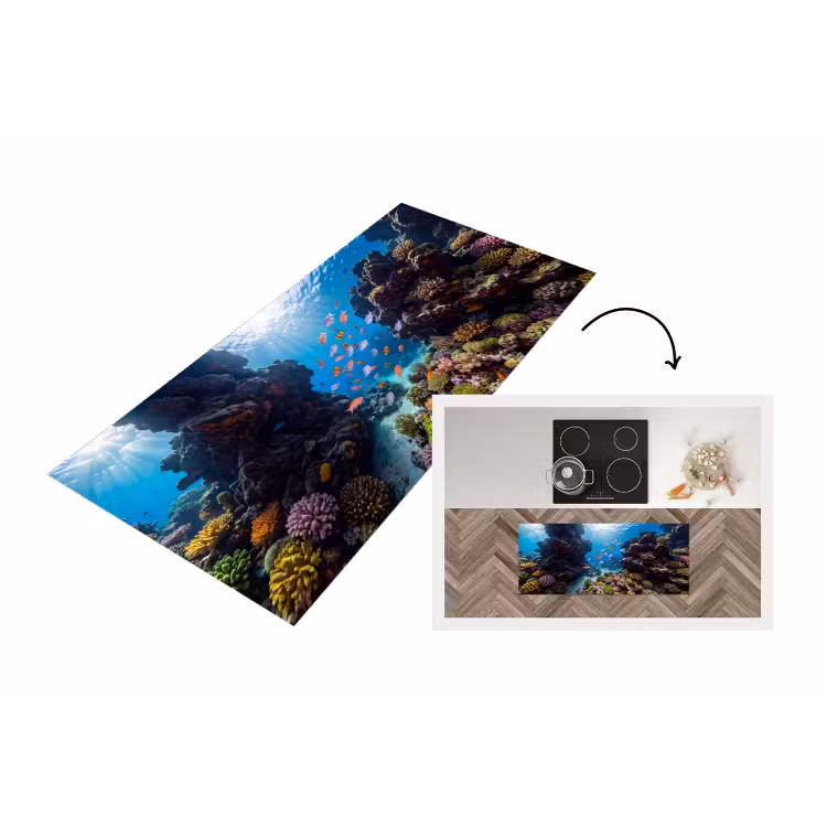 Vis - Koraalrif - Onderwater - Levendig - Blauw Keukenloper - keukenmat middel -3d