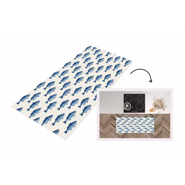 Vis - Patroon - Blauw Keukenloper - keukenmat middel 536 -3d