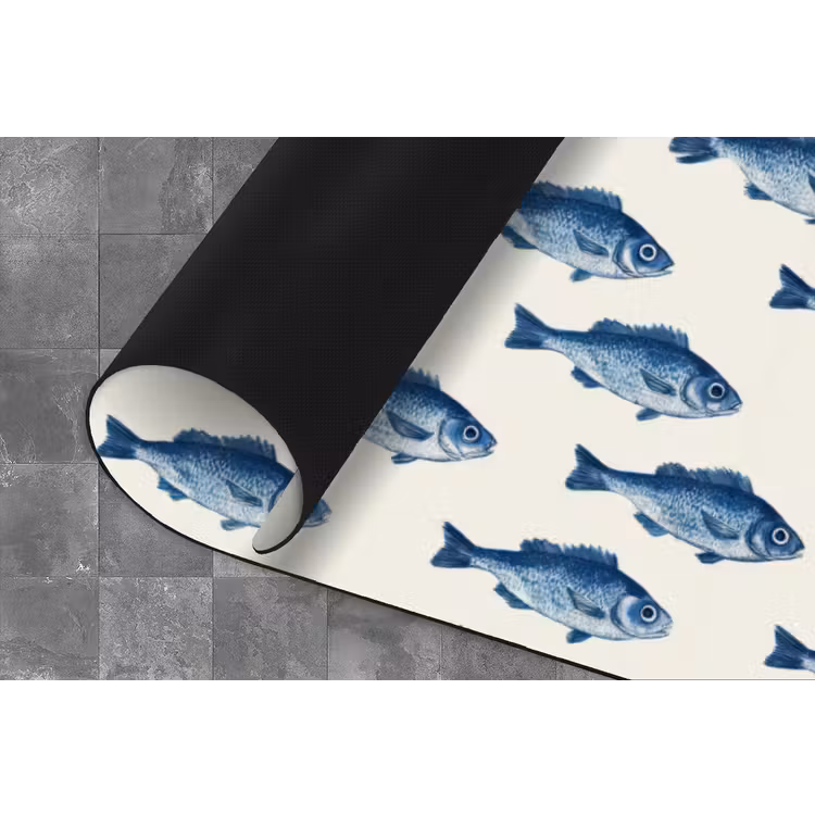 Vis - Patroon - Blauw Keukenloper - keukenmat middel 536 -closeup
