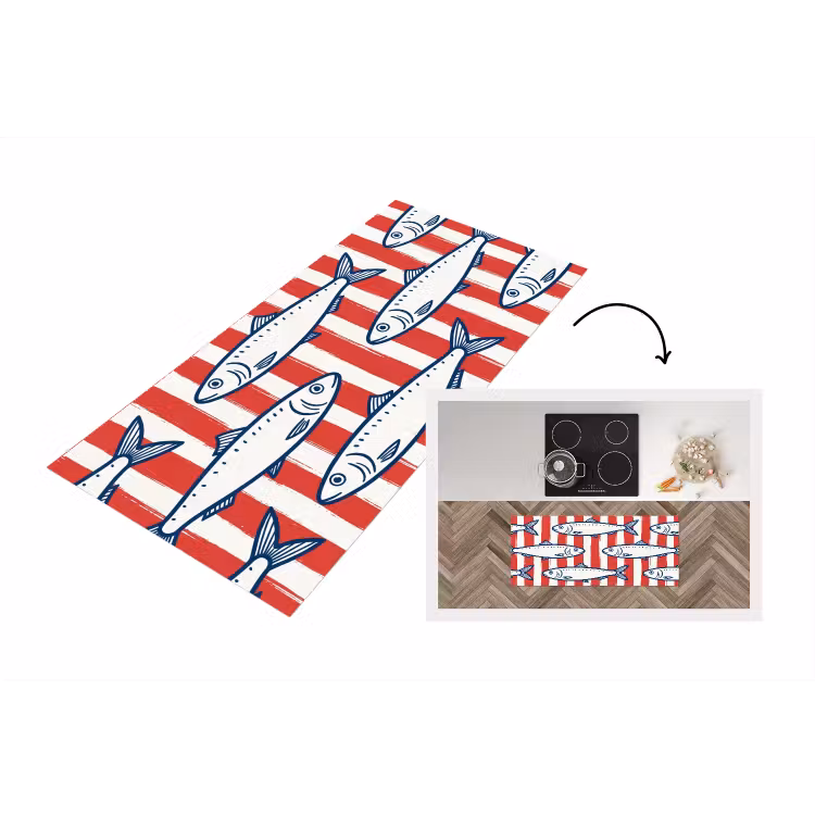 Vis - Patroon - Strepen - Illustratie - Rood Keukenloper - keukenmat middel -3d
