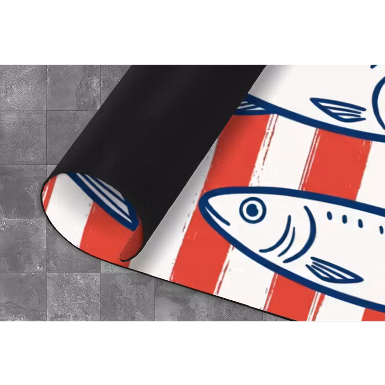 Vis - Patroon - Strepen - Illustratie - Rood Keukenloper - keukenmat middel -closeup