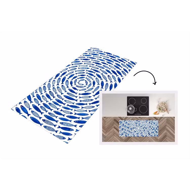 Vis - Patroon - Onderwater - Abstract - Blauw Keukenloper - keukenmat middel -3d