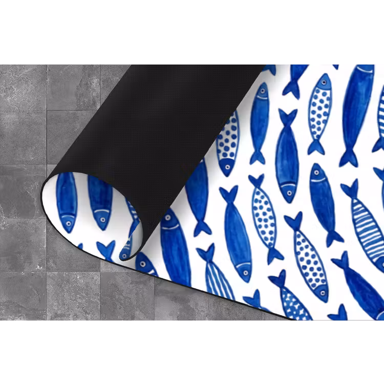 Vis - Patroon - Onderwater - Abstract - Blauw Keukenloper - keukenmat middel -closeup