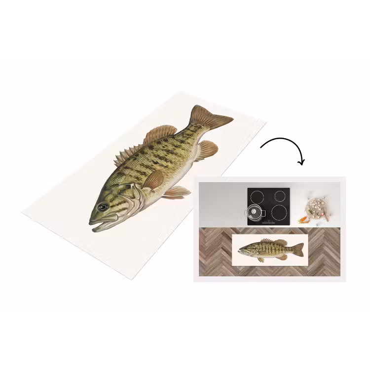 Vissen - Natuur - Vintage Keukenloper - keukenmat middel -3d