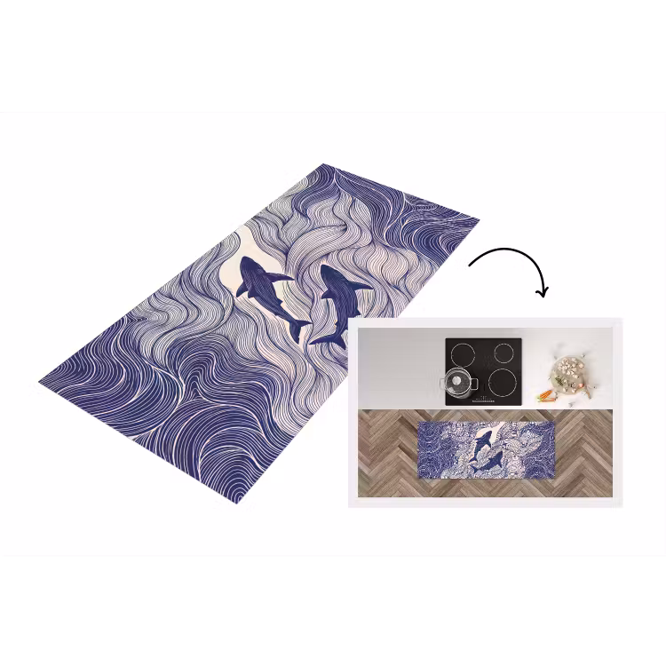 Vis - Oceaan - Lijntekening - Blauw - Dieren Keukenloper - keukenmat middel -3d