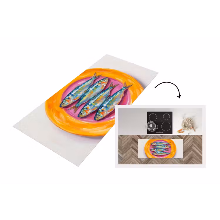 Vis - Vier - Eten - Modern - Kleurrijk Keukenloper - keukenmat middel -3d