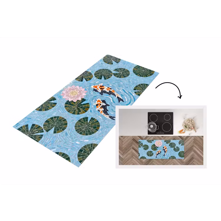 Vis - Water - Natuur - Mozaïek - Blauw Keukenloper - keukenmat middel -3d