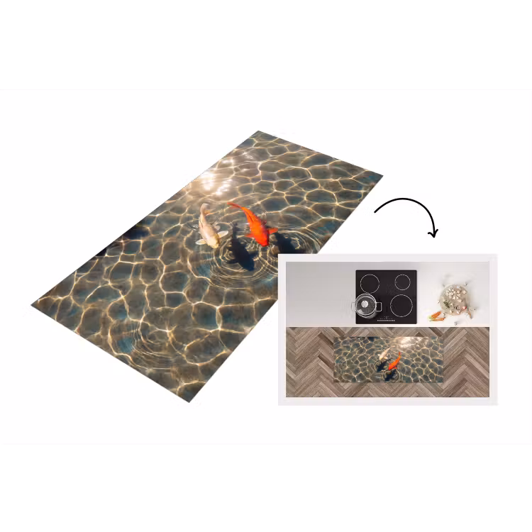 Vis - Water - Dieren - Oranje - Goud Keukenloper - keukenmat middel -3d