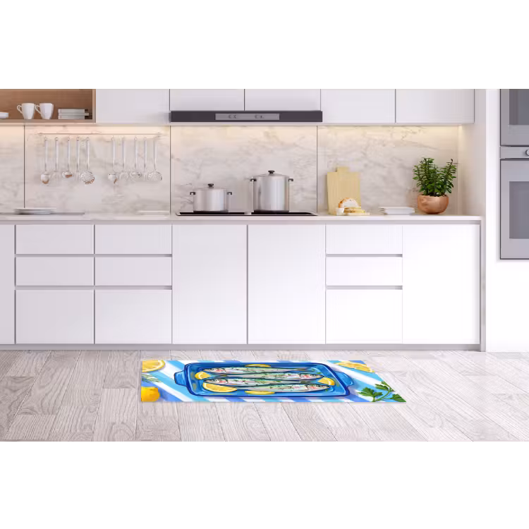 Vis - Citroen - Kruiden - Eten - Blauw Keukenloper - keukenmat middel -sfeer3