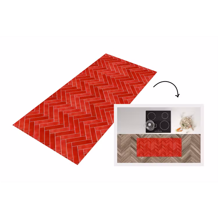 Visgraat - Tegel - Rood Keukenloper - keukenmat middel 536 -3d