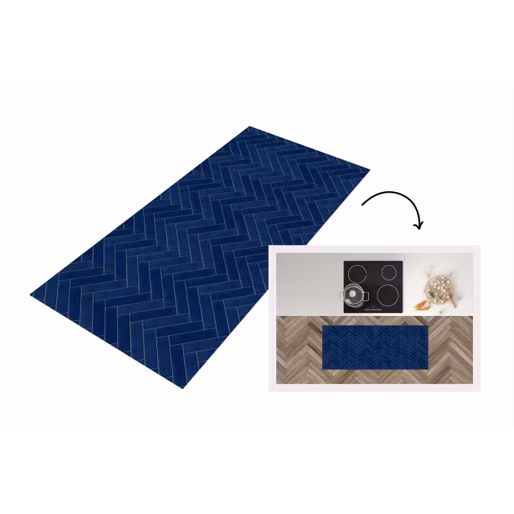 Visgraat - Wandtegel - Donkerblauw - Navy Blue Keukenloper - keukenmat middel 536 -3d
