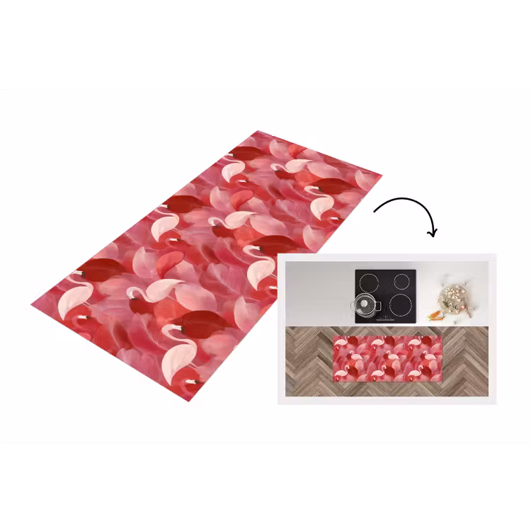 Flamingo - Botanisch - Elegant - Roze - Rood Keukenloper - keukenmat middel 536 -3d