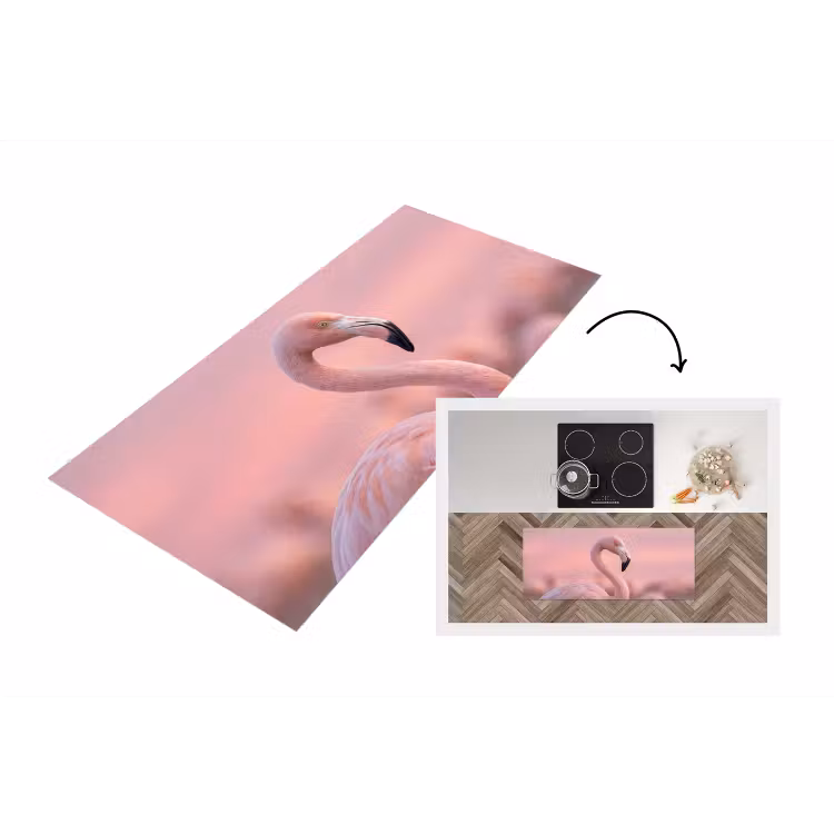 Flamingo - Portret - Roze Keukenloper - keukenmat middel -3d