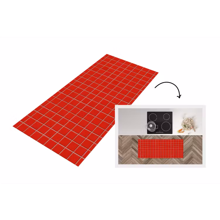 Tegel - Patroon - Kersen - Rood Keukenloper - keukenmat middel 536 -3d
